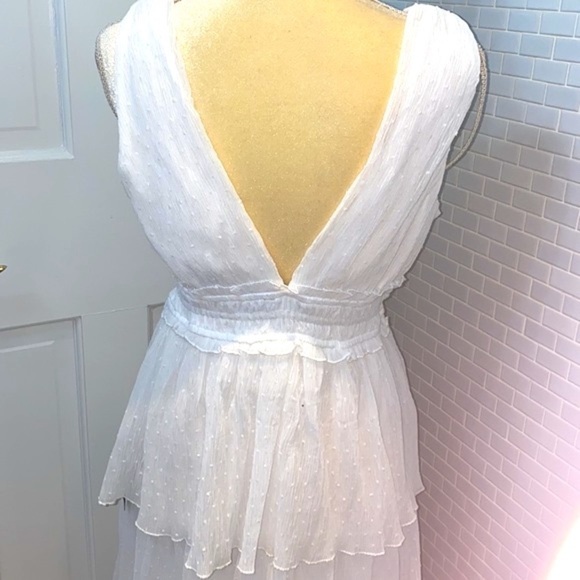 Lulus dreamy mood white Swiss dot tiered midi dress. Polyester. Size Small. - Picture 9 of 14